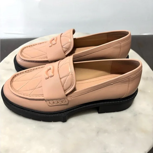 COACH Leah Leather Platform Loafers Womens 8 Lug Sole Blush Pink Slip On Shoes - Picture 3 of 7